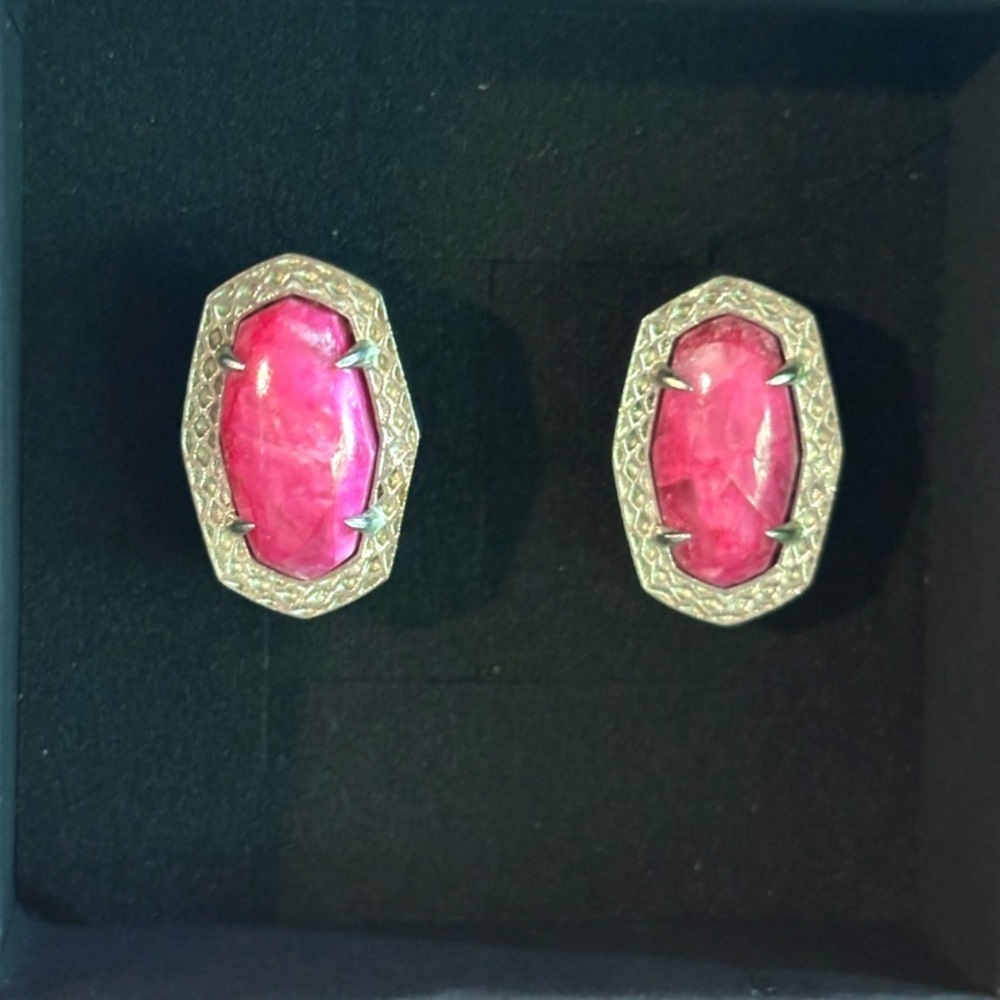 925 Sterling Silver and Pink Calcite Slab Stud Earrings NIB